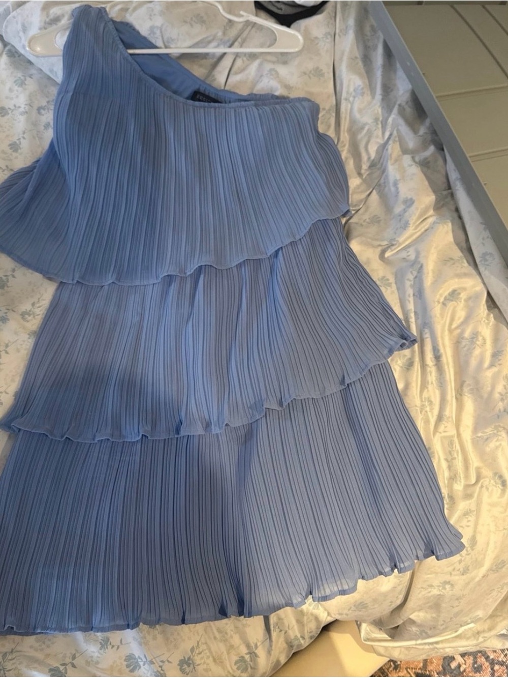 One-Shoulder Tiered Midi Dress in Light Blue